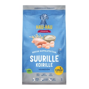 Hau-Hau Champion täitsoit suurt tõugu täiskasvanud koertele kana-kaer 12kg SOODUS! Parim enne: 25.08.25
