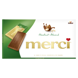 Merci Täispiimašokolaad sarapuupähkli- ja mandlitükkidega 100g