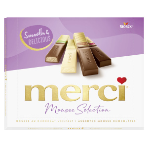 Merci Mousse assortiišokolaad vahustatud kreemja täidisega 210g SOODUS! Parim enne: 01.10.26
