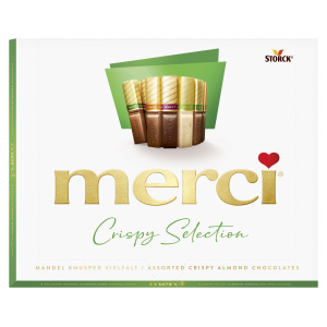 Merci Crispy  assortiišokolaad krõbeda - mandliga 250g SOODUS! Parim enne: 01.10.26
